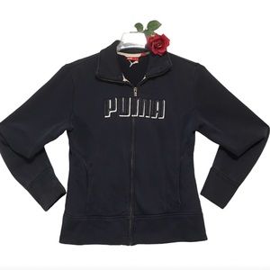 VTG PUMA Full Zip Mock Neck Blue Jacket Cotton Blend Spell out